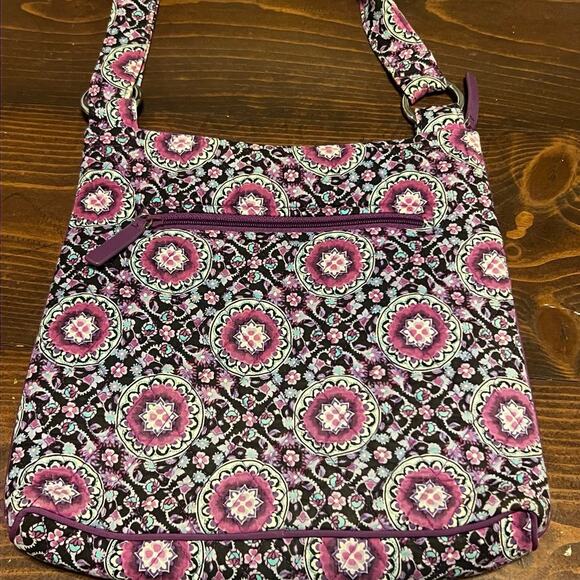 Vera Bradley Signature Cotton Hipster Crossbody Bag Purple Geometric Boho Hippie - Picture 3 of 5
